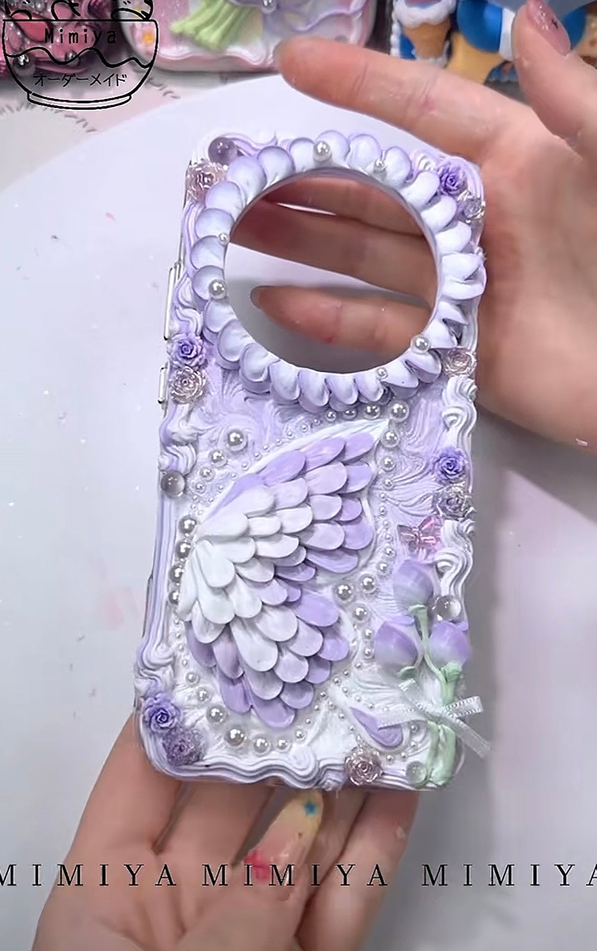 Creations by Jen 天使翅膀紫色Decoden手机壳定制参考图