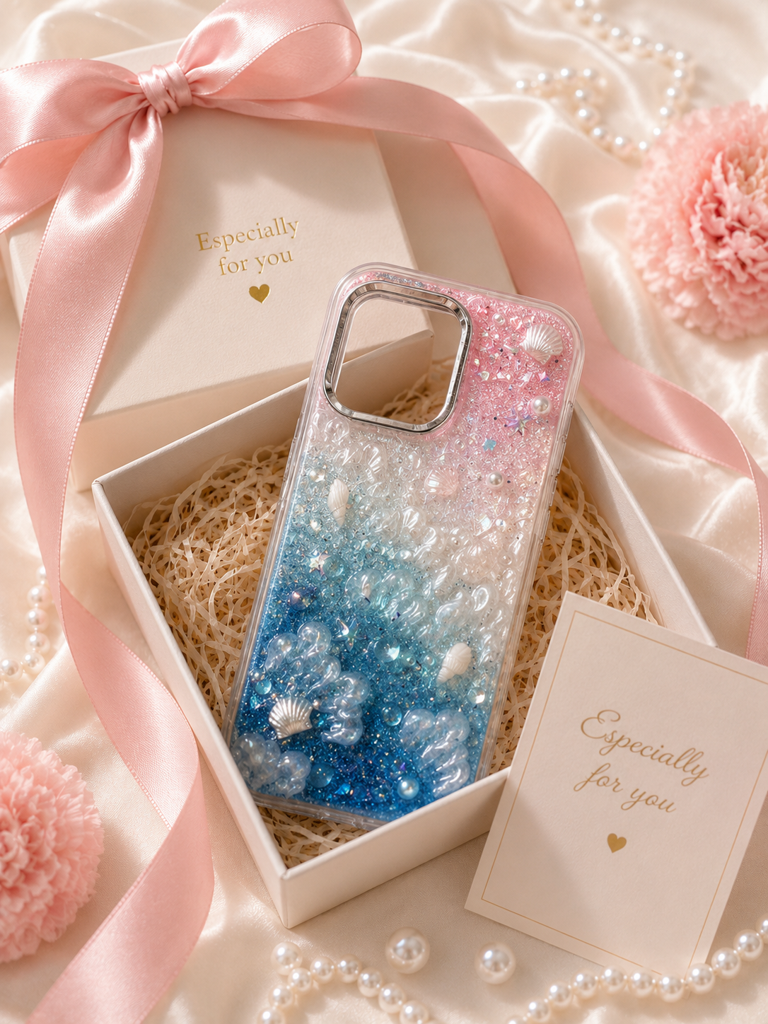 Blue Pink Gradient Bubble Shell Clear Decoden Phone Case
