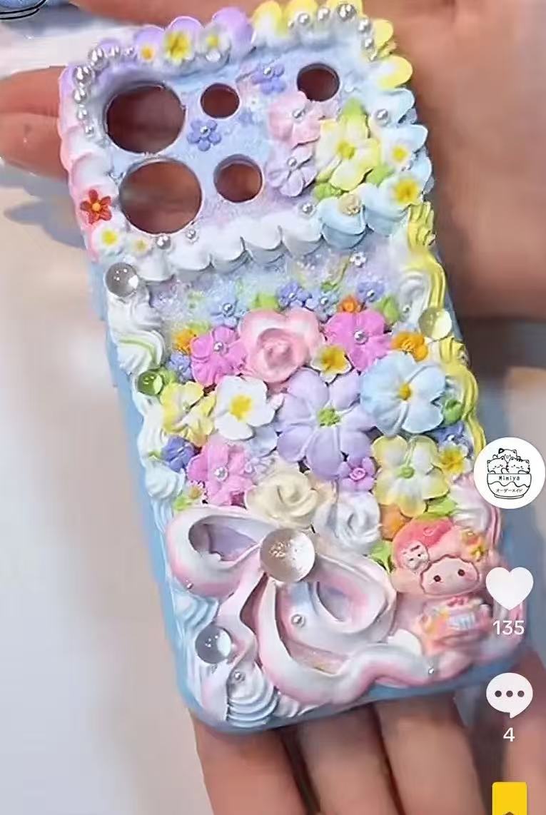 Design 1 - Pastel Floral Bow and Bear Decoden Phone Case custom reference photo