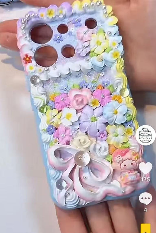 Design 1 - Pastel Floral Bow and Bear Decoden Phone Case custom reference photo