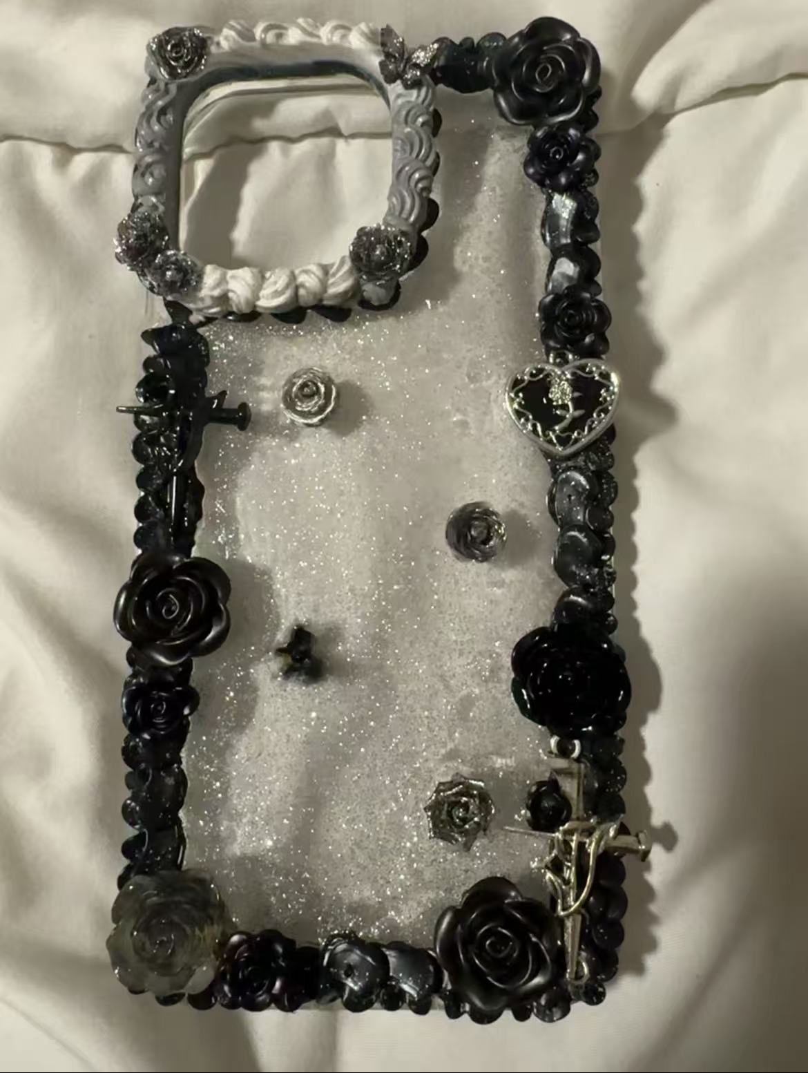 Black Floral Gothic Decoden Phone Case Reference