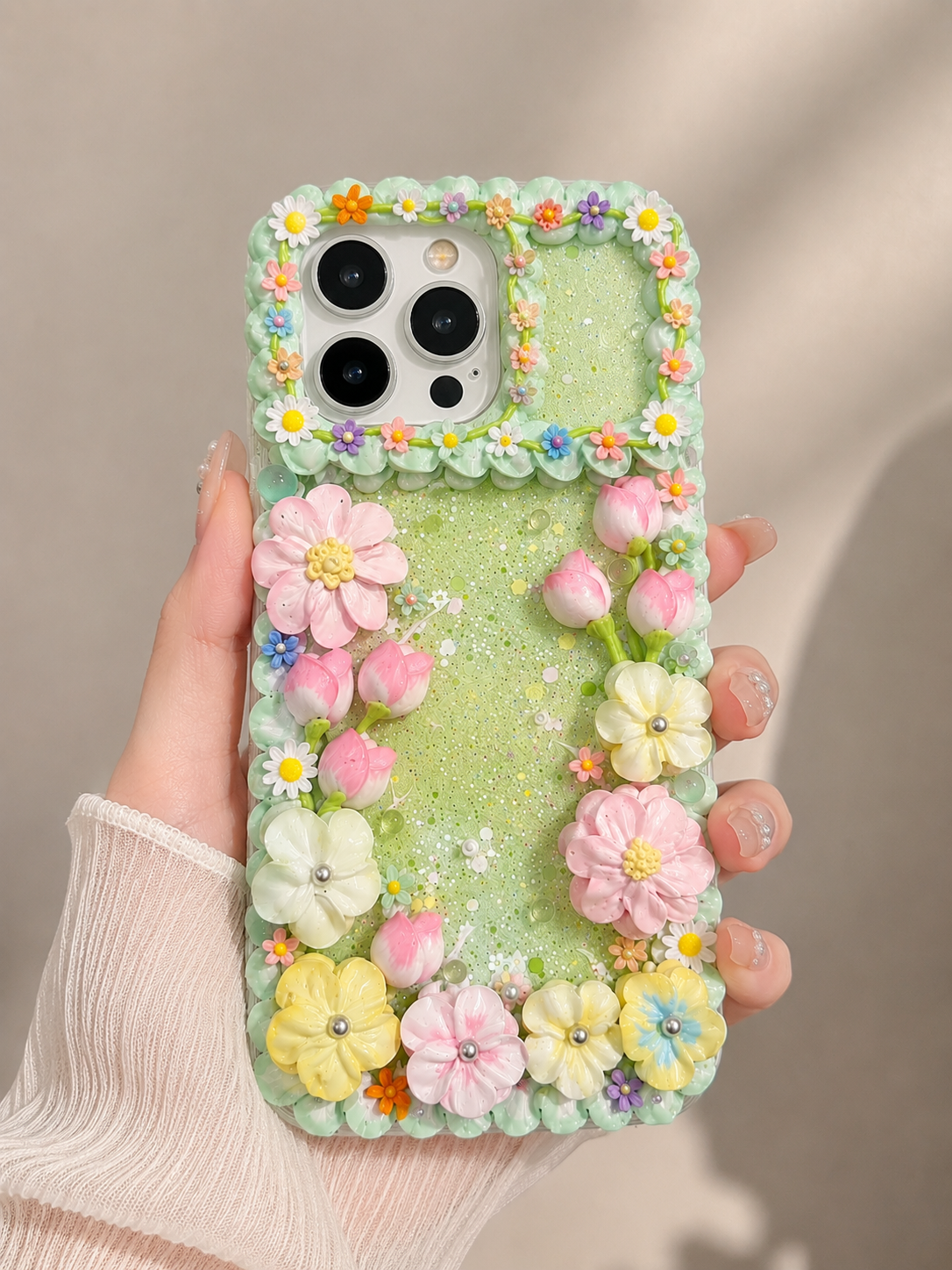 Solid Color Floral Phone Case