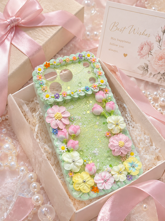 単色花柄スマホケース