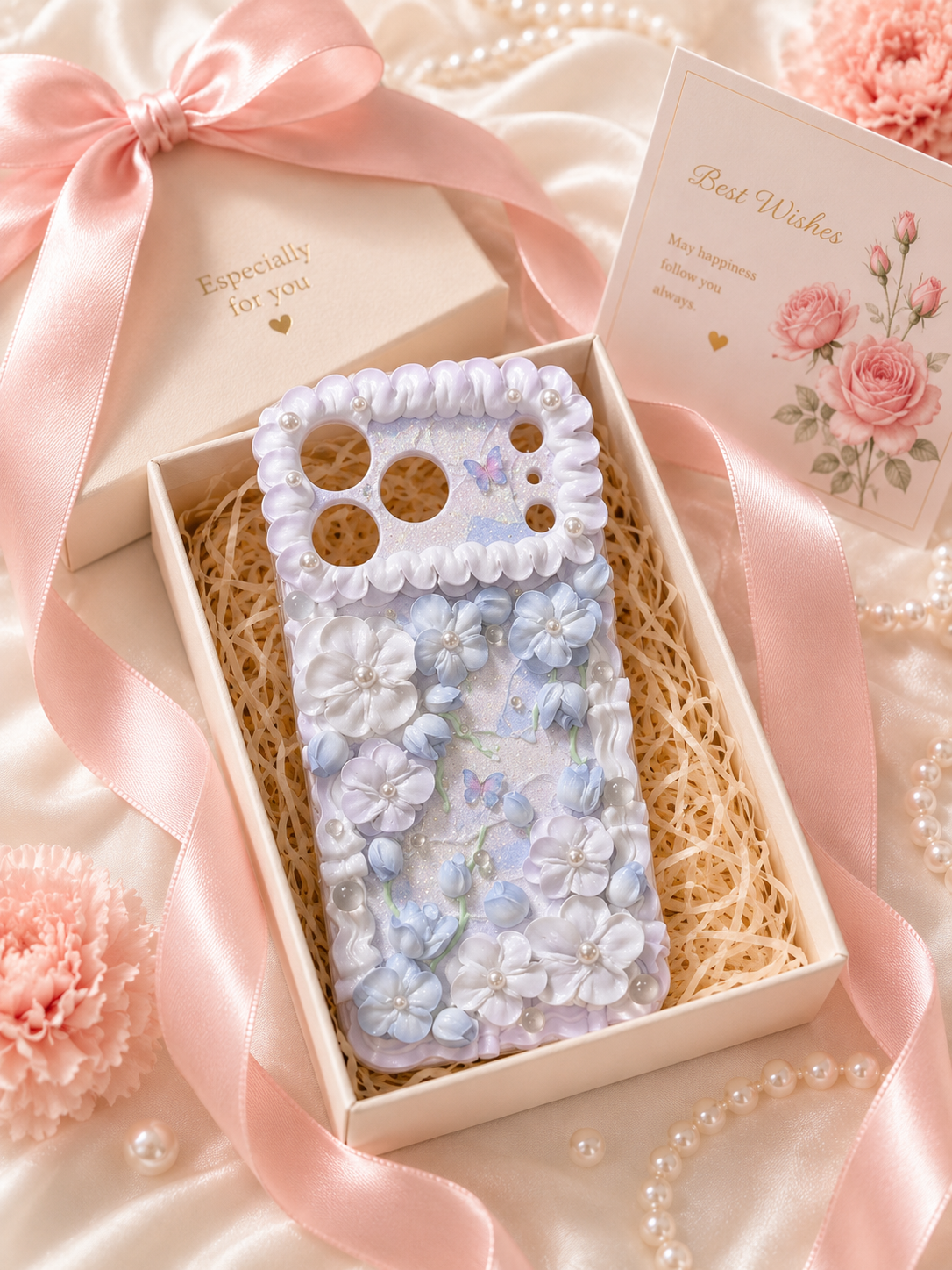 Blue Purple Hydrangea Butterfly Decoden Phone Case