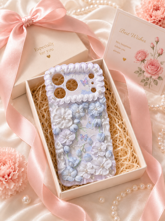 Blue Purple Hydrangea Butterfly Decoden Phone Case