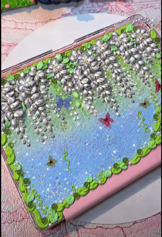 【Summer】Silver Wisteria & Butterfly Decoden Laptop Case - Lenovo ThinkPad L15 Gen 3 (Custom Order)